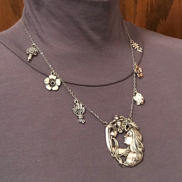 Ophelia's Flowers Handmade Silver Charm Necklace, Hamlet by William Shakespeare - Picture 11 of 16